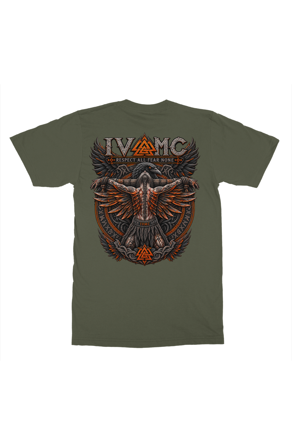 Back of the Military Green IVMC Respect All Fear None Viking Blood Eagle Tee